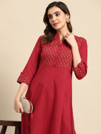All About You Women Motifs Yoke Design A-Line Kurta with Trousers | Grocsy