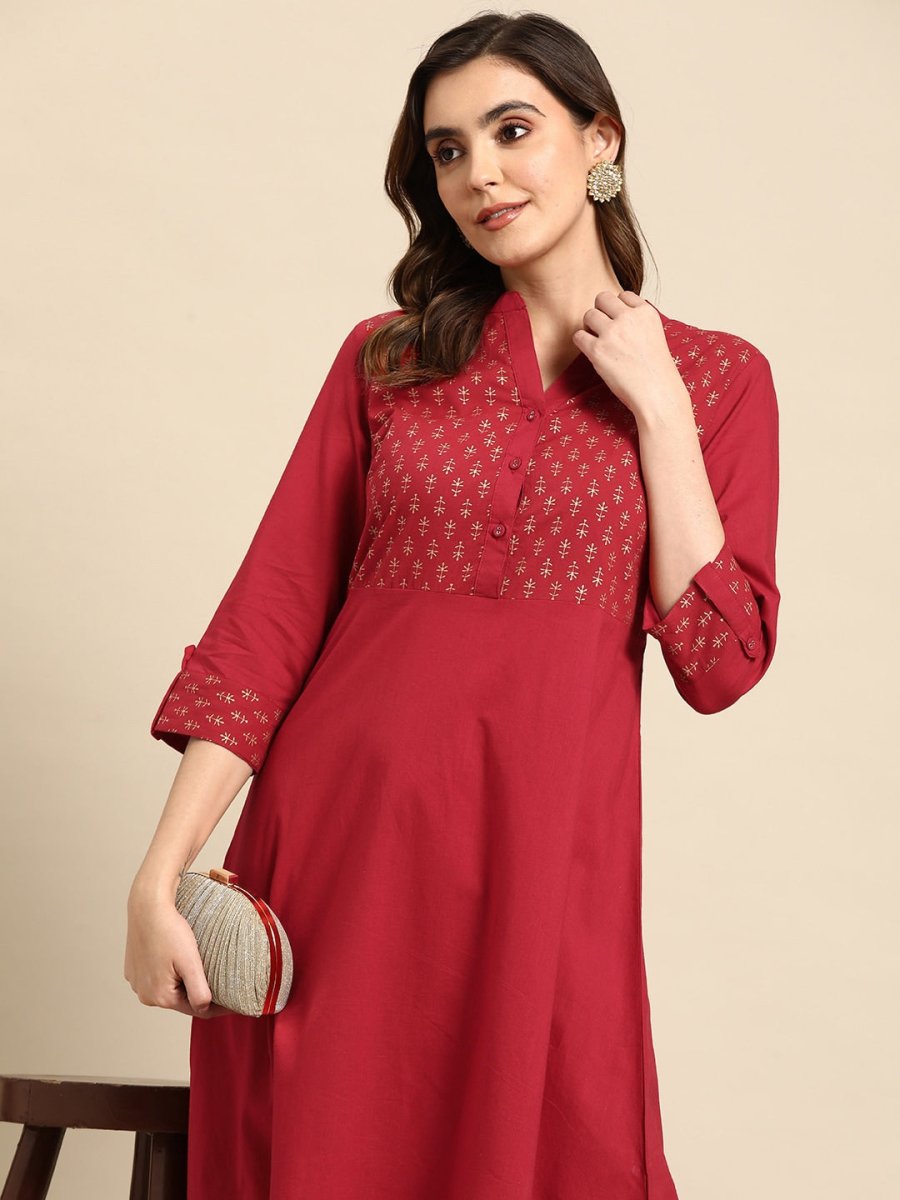 All About You Women Motifs Yoke Design A-Line Kurta with Trousers | Grocsy
