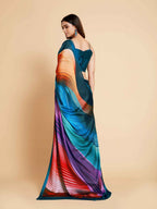 Sangria Navy Blue & Violet Satin Ready to Wear Saree | Grocsy