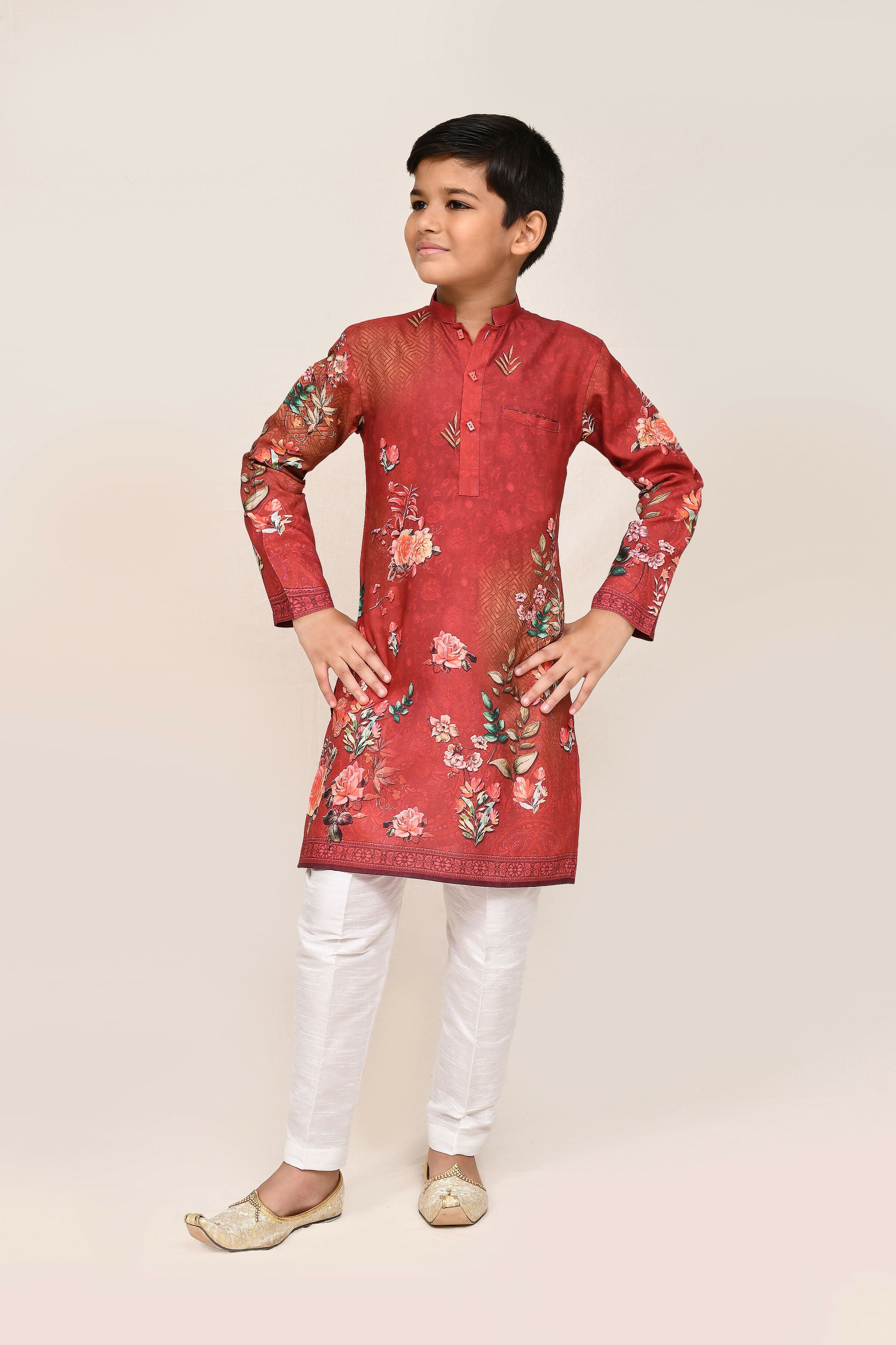 Joban Fashion Cotton Red Kurta With Straight Fit Pant | Grocsy