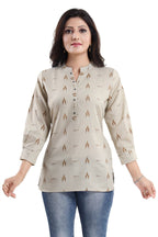 Snehal Creations Beige Cotton Blended Casual Short Tunic Top | Grocsy