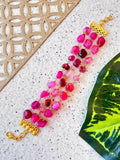Joban Fashion Pink Brass Natural Stone Three Layered Bracelet | Grocsy
