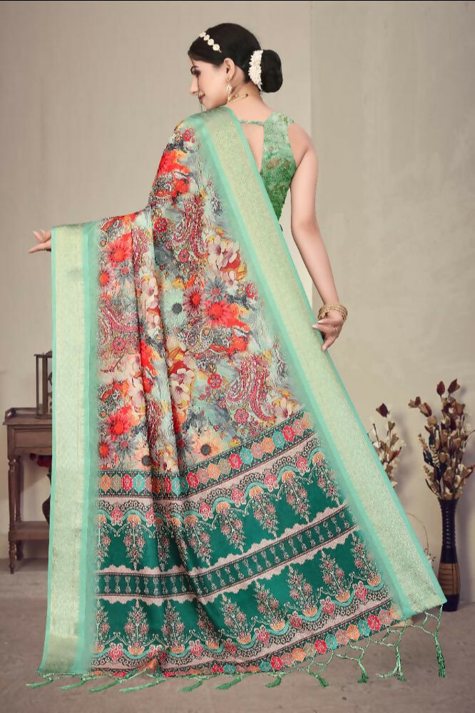 PR Fashion Multi Heavy Rich Cotton Silk Digital Print & Jacquard Saree | Grocsy