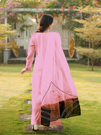 Nikhaar Light Pink Embroidered Art Silk Stitched Straight Cut Kurta Palazzo Dupatta Readymade Suit | Grocsy