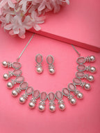 NVR Women's Silver-Plated Pink American Diamond Studded Handcrafted Jewellery Set | Grocsy