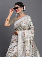 Shree Shyam Fashion Linen Cotton Beige Saree | Grocsy