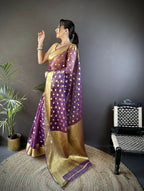 Joban Fashion Purple Polka-Dot Zari Woven Organza Silk Banarasi Silk Saree | Grocsy