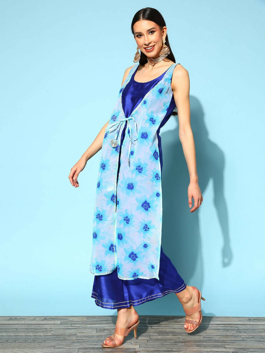 Ahalyaa Womens Royal Blue Poly Silk Printed Jumpsuit | Grocsy