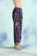 trueBrowns Black Printed Velvet Pant | Grocsy