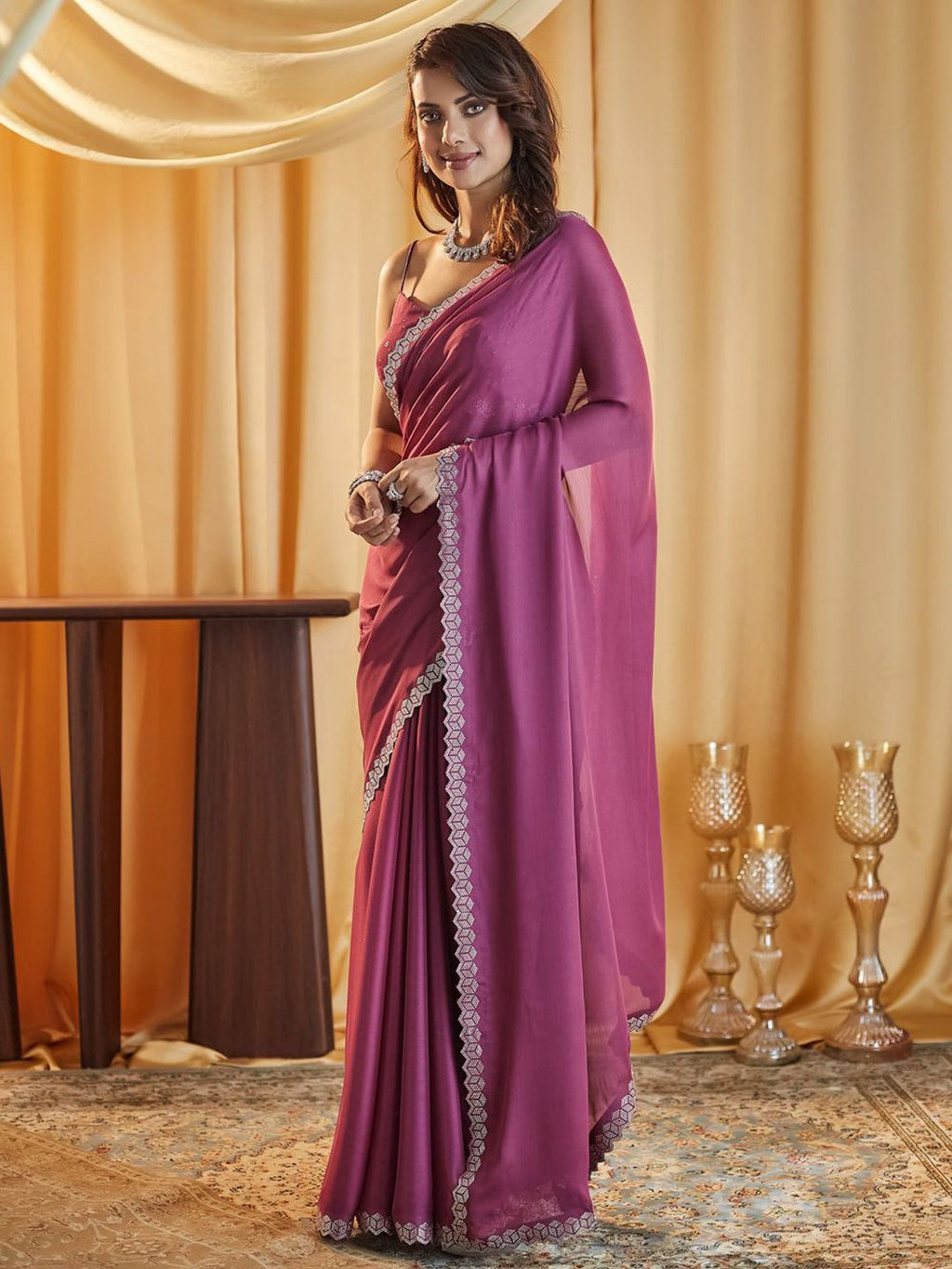 kasee Beads and Stones Pure Chiffon Saree | Grocsy