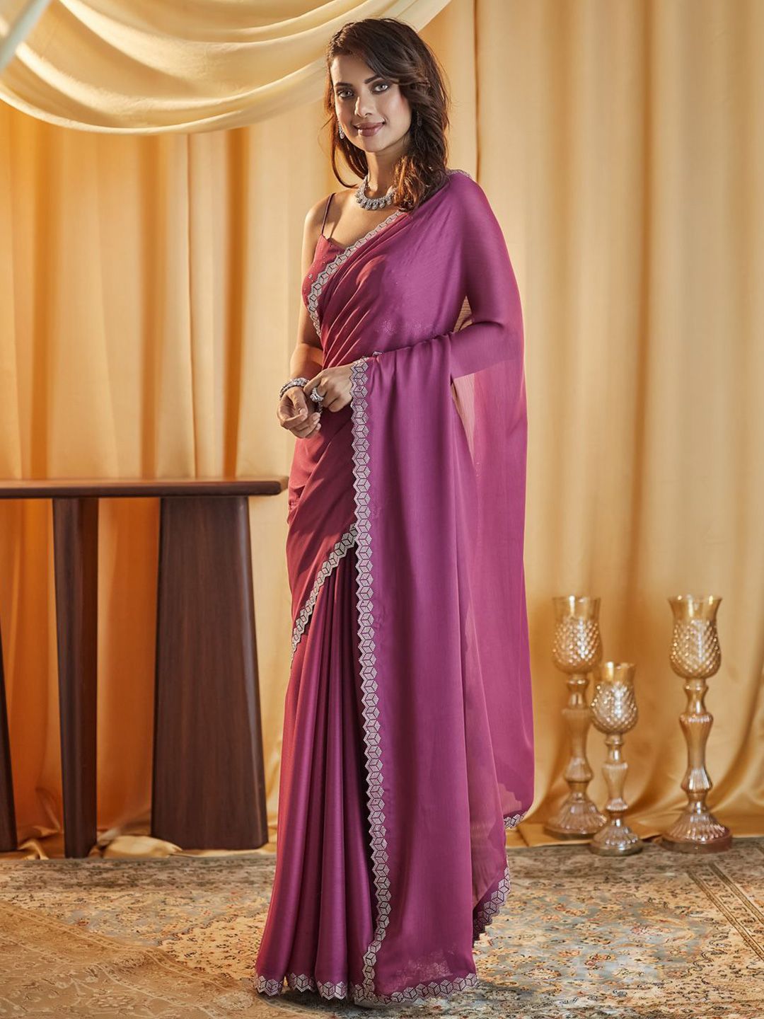 kasee Beads and Stones Pure Chiffon Saree | Grocsy