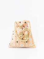 NR By Nidhi Rathi Peach-Coloured & White Embroidered Potli Clutch | Grocsy