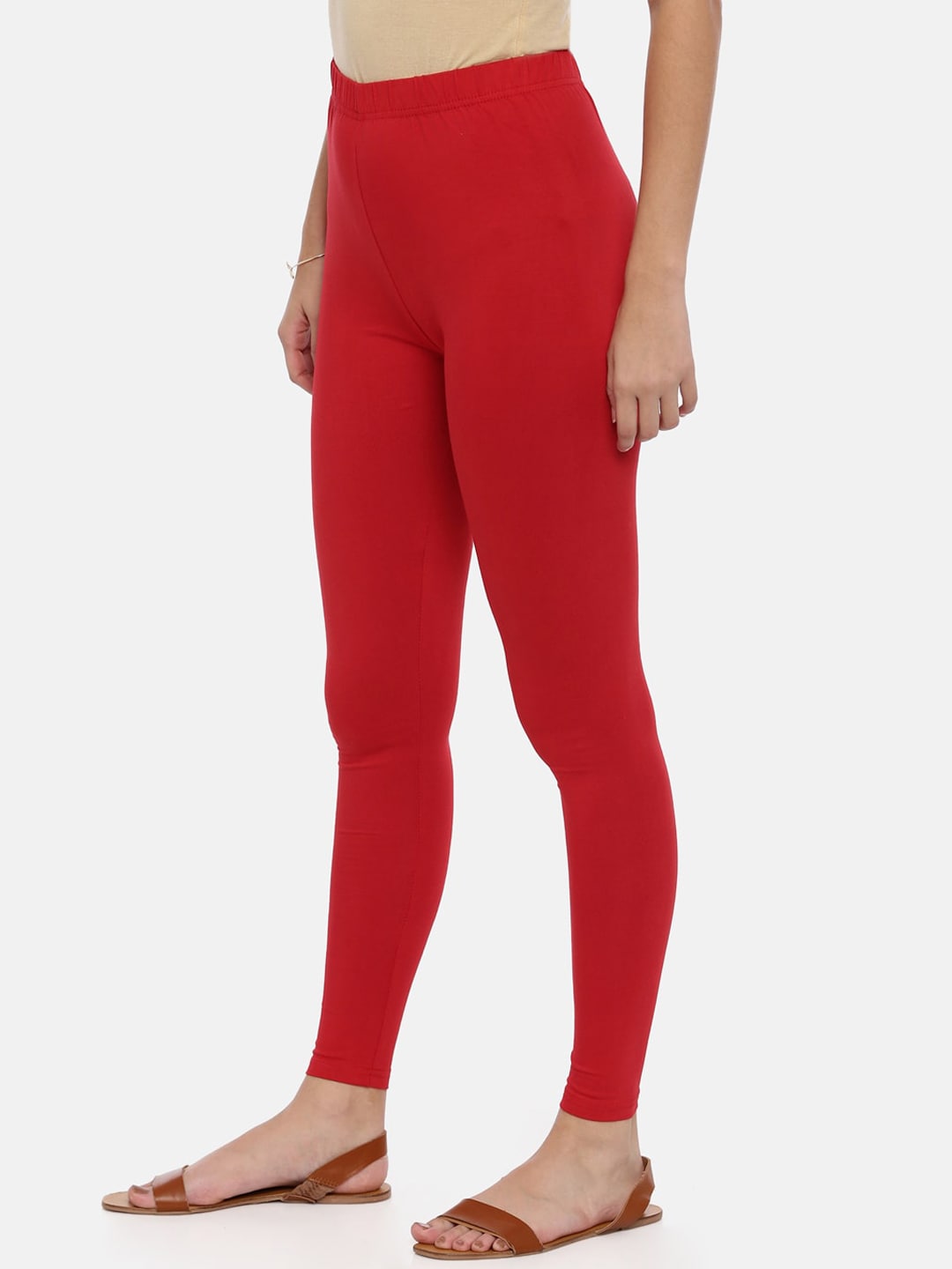 Souchii Red Solid Slim-Fit Ankle-Length Leggings | Grocsy
