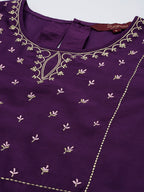 Sangria Women Purple Ethnic Motifs Embroidered Kurta with Trousers | Grocsy
