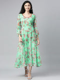 Souchii Sea Green Floral Chiffon Maxi Dress | Grocsy