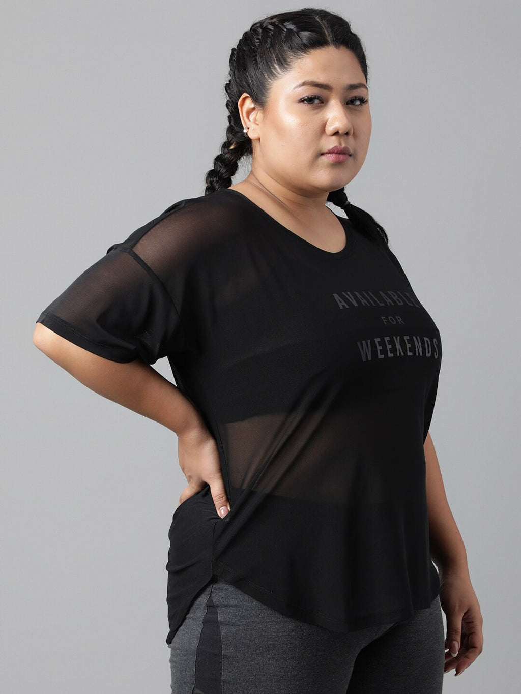 MKH Plus Size Typography Printed Dri-FIT Sports T-shirt | Grocsy