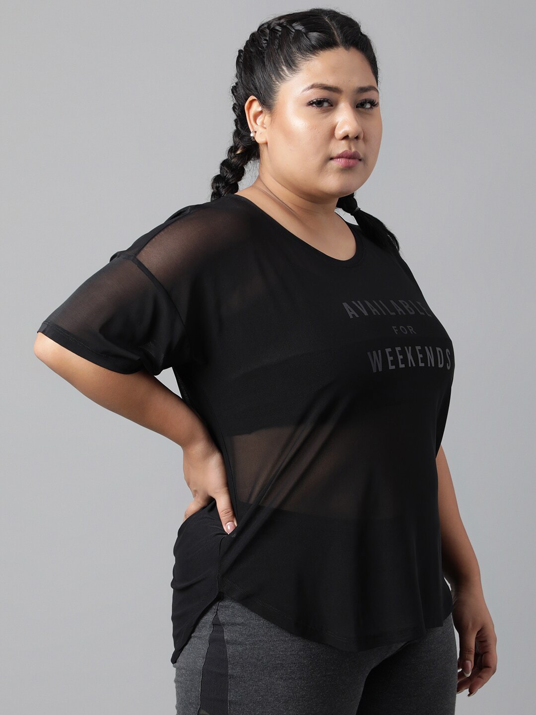 MKH Plus Size Typography Printed Dri-FIT Sports T-shirt | Grocsy