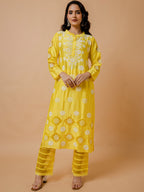 HOUSE OF KARI Floral Embroidered Chanderi Silk Chikankari Kurta | Grocsy