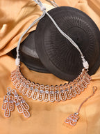 Saraf RS Jewellery Rose Gold-Polished White AD Studded Jewellery Set With Maang Tika | Grocsy