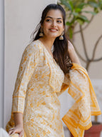Anouk Women Floral Printed Regular Aari Work Pure Cotton Kurta with Palazzos & With Dupatta | Grocsy