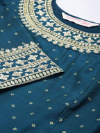 All About You Ethnic Motifs Embroidered Sequinned Kurta With Trousers | Grocsy