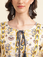 Sangria Beige Floral Printed Mirror Work Pure Cotton Kurta With Trousers & Dupatta | Grocsy