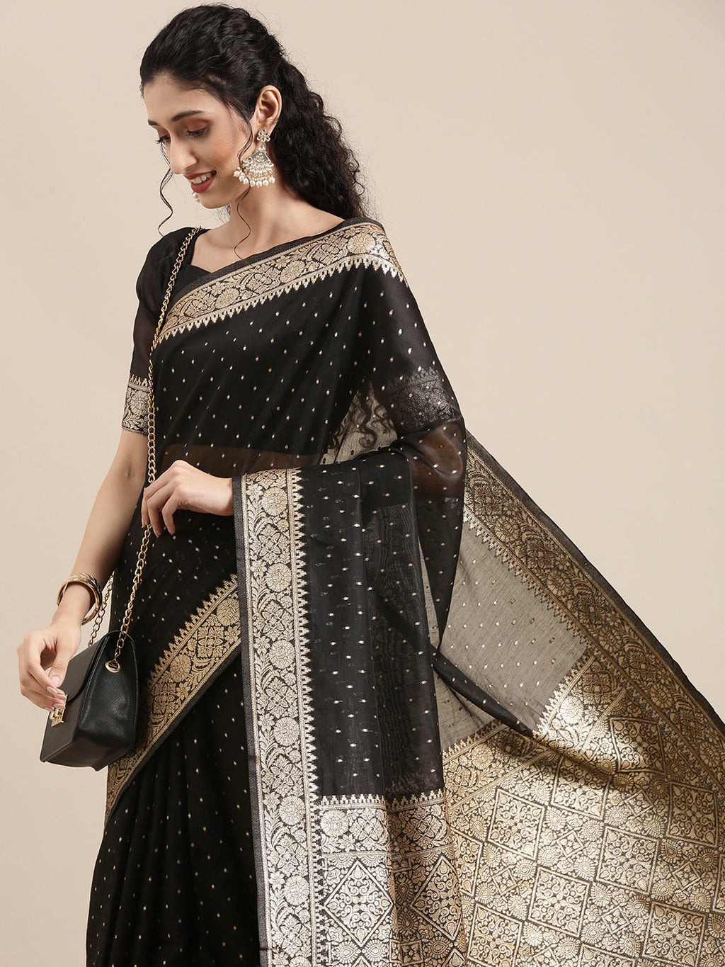 Saree Mall Black Woven Design Zari Silk Blend Banarasi Saree | Grocsy
