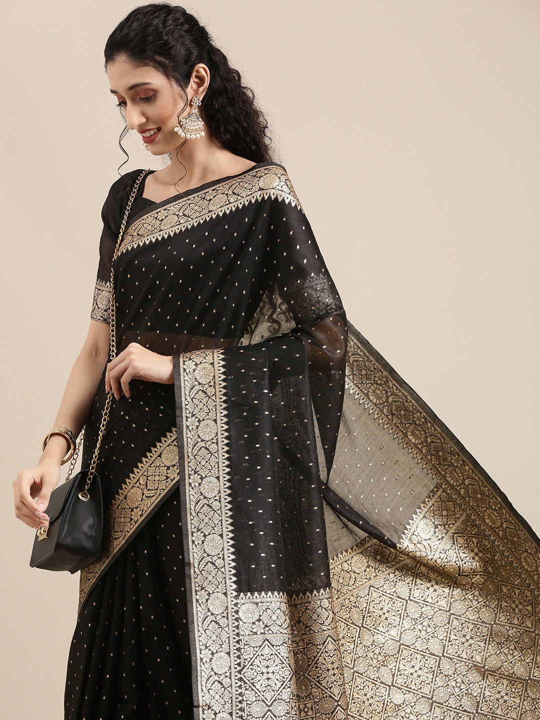 Saree Mall Black Woven Design Zari Silk Blend Banarasi Saree | Grocsy