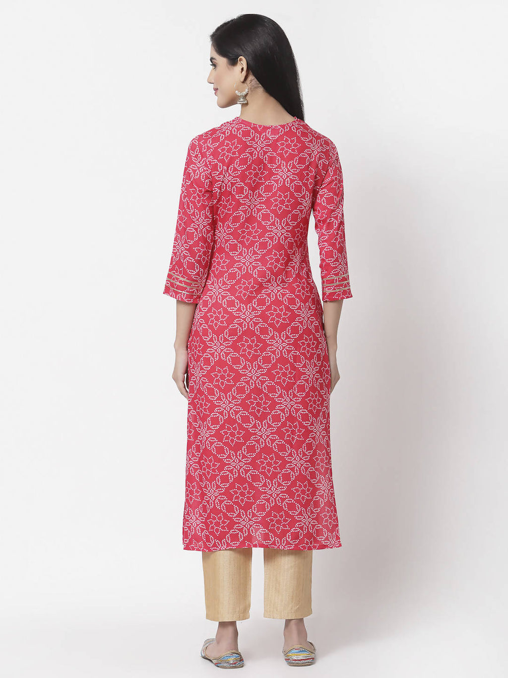 Myshka Women Red Viscose Printed 3/4 Sleeve Round Neck Kurta | Grocsy