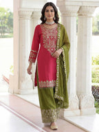 Teeya Creation Rani Chinon Silk Designer Wedding Wear Embroidery Work Palazzo | Grocsy