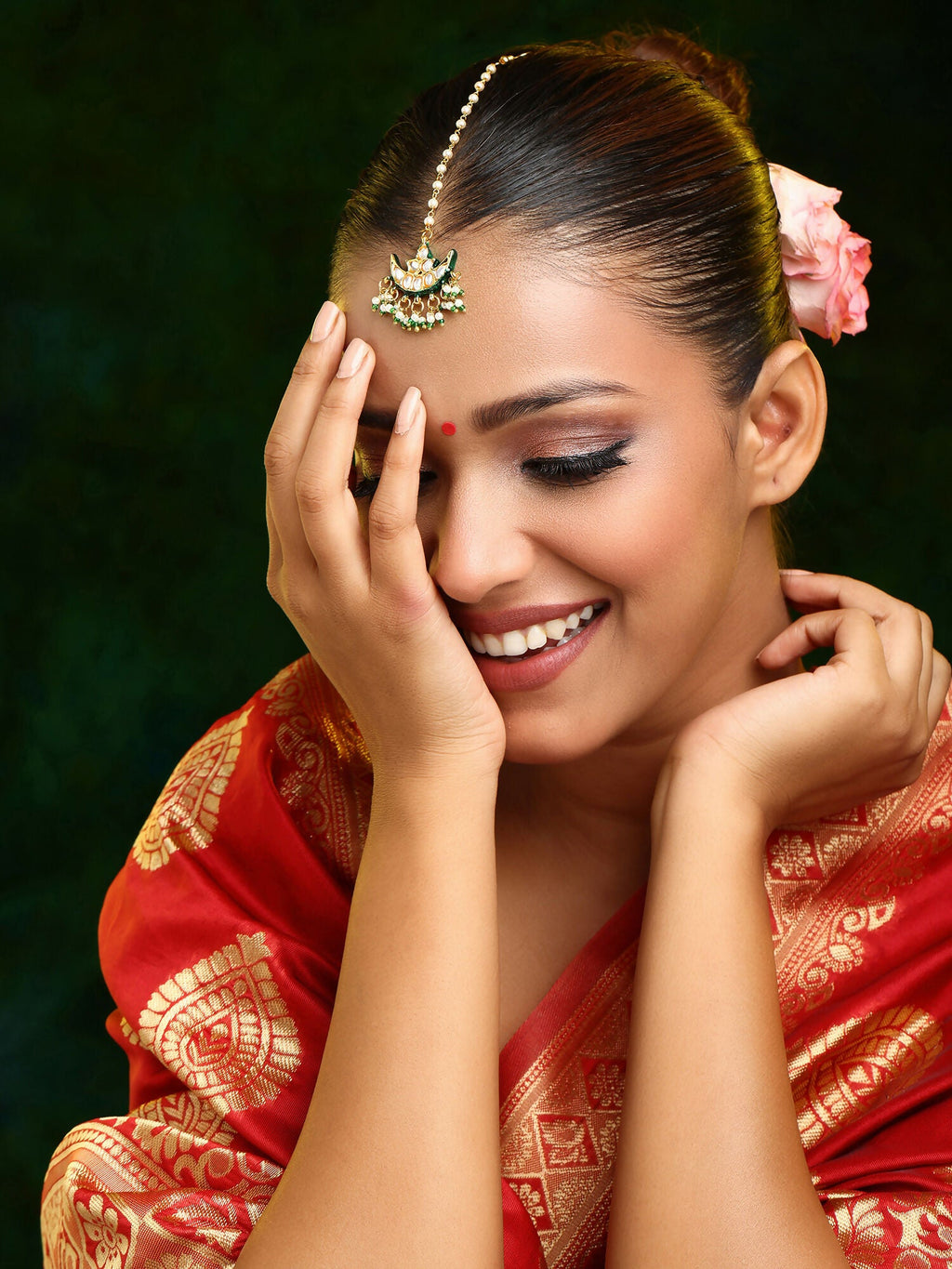 Ruby Raang Gold Polished Gold Kundan Maang Tikka | Grocsy