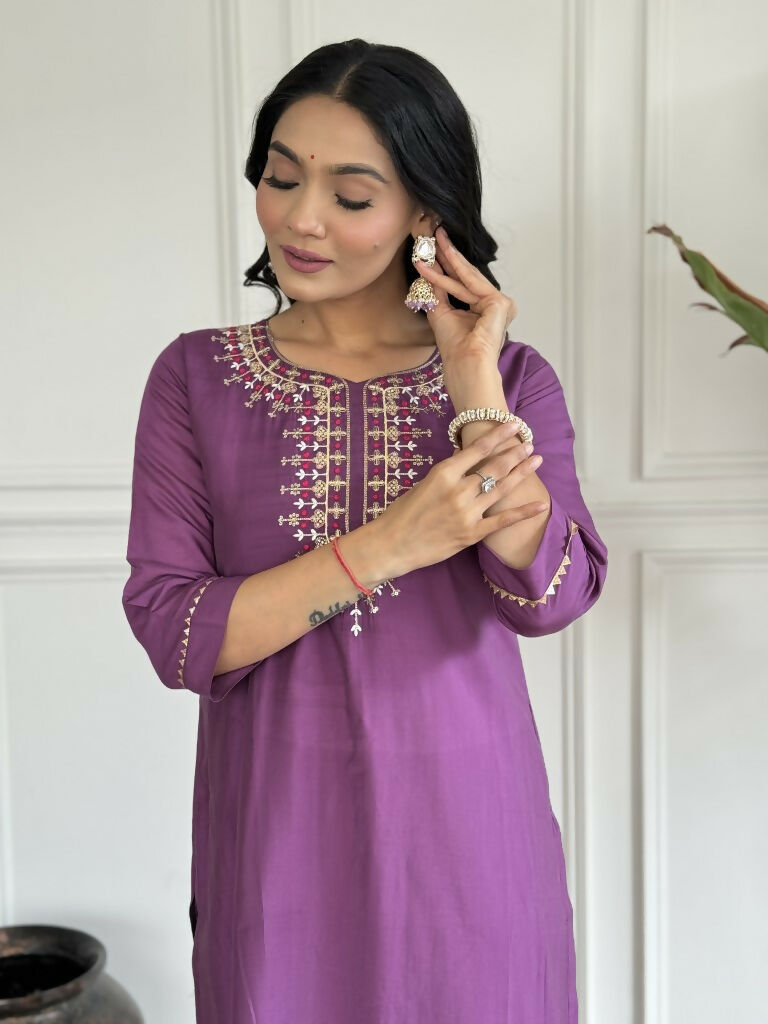 Purple Viscose chanderi Stitched Suit With Dupatta - Tanisha | Grocsy