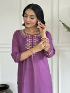 Purple Viscose chanderi Stitched Suit With Dupatta - Tanisha | Grocsy