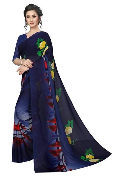 Vamika Navy Georgette Printed Contemporary Saree (SKODA NAVY) | Grocsy
