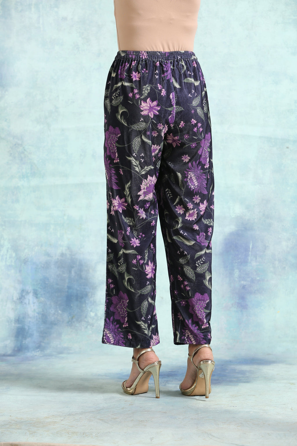 trueBrowns Black Printed Velvet Pant | Grocsy