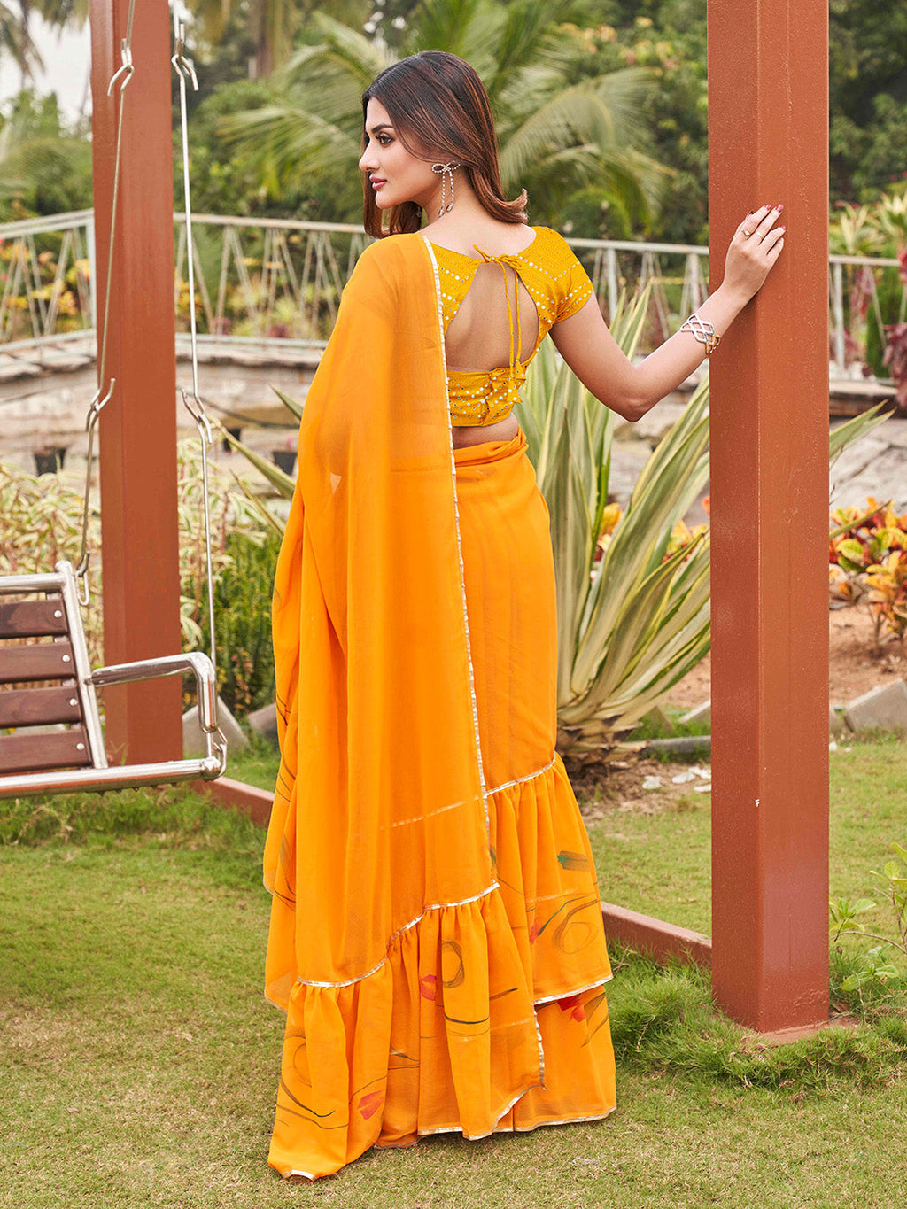 Tikhi Imli Mustard Yellow Gotta Patti Ruffles Saree | Grocsy