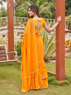 Tikhi Imli Mustard Yellow Gotta Patti Ruffles Saree | Grocsy