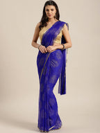 Saree Mall Blue & Gold-Toned Ethnic Motifs Sarees | Grocsy