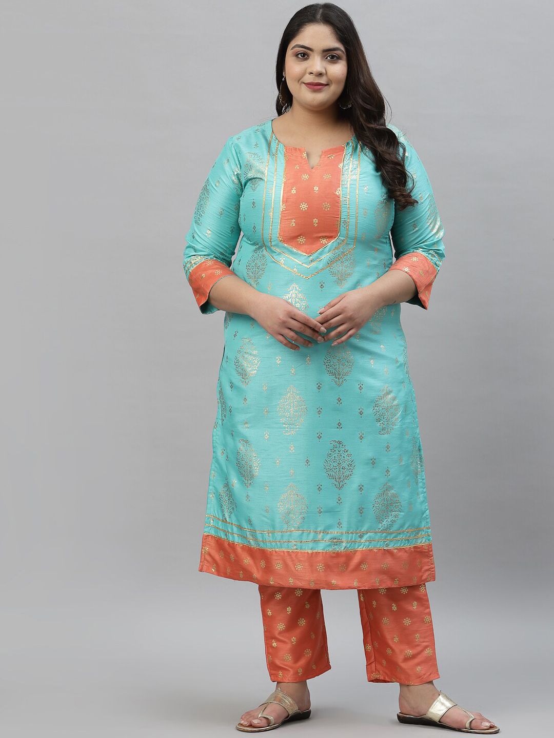 Sztori Ethnic Motifs Printed Gotta Patti Kurta with Trousers | Grocsy