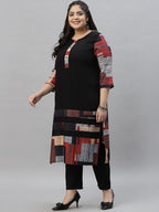 Sztori Black & Red Ethnic Motifs Printed Crepe A-Line Kurta | Grocsy