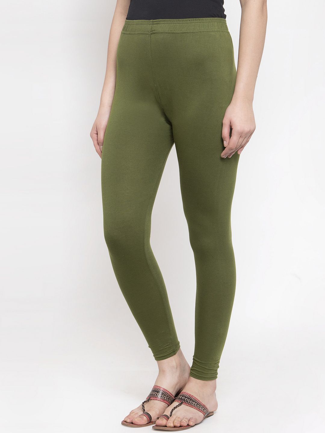 TAG 7 Women Olive Green Solid Ankle-Length Leggings | Grocsy