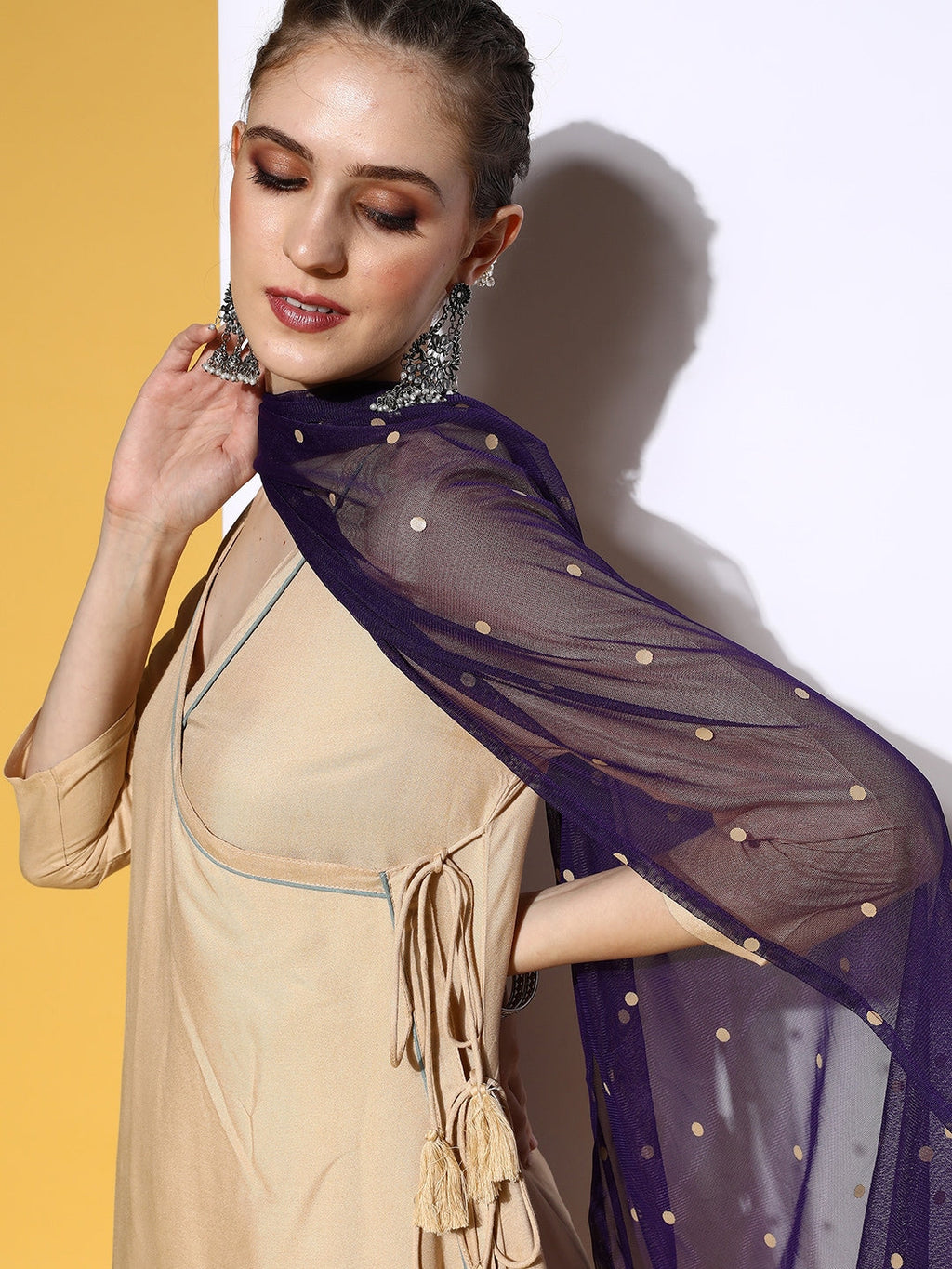 HERE&NOW Women Solid Viscose Rayon Fluid Tie-Up Kurta Set | Grocsy