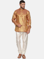 Sethukrishna Men Gold-Toned Self Design Kurta with Churidar | Grocsy