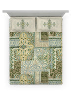 DDecor Green & White Ethnic Motifs Cotton 140 TC King Bedsheet with 2 Pillow Covers | Grocsy