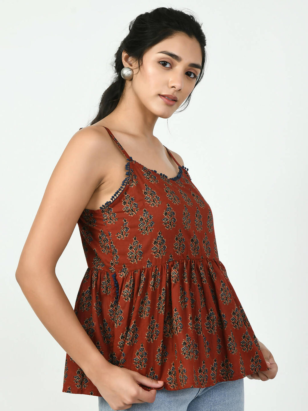 Myshka Women's Rust Ethnic Motifs Printed Top | Grocsy