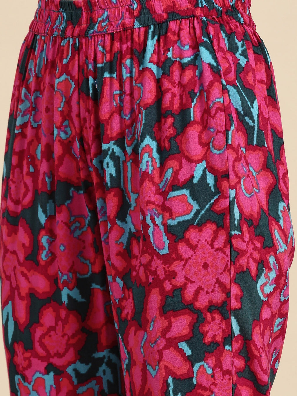 Sangria Women Floral Printed Gathered A-Line Kurta with Trousers | Grocsy