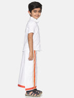 Sethukrishna Boys White Pure Cotton Solid Shirt and Veshti Set | Grocsy