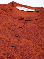 All About You Women Rust Brown Ethnic Motifs Printed Straight Kurta | Grocsy