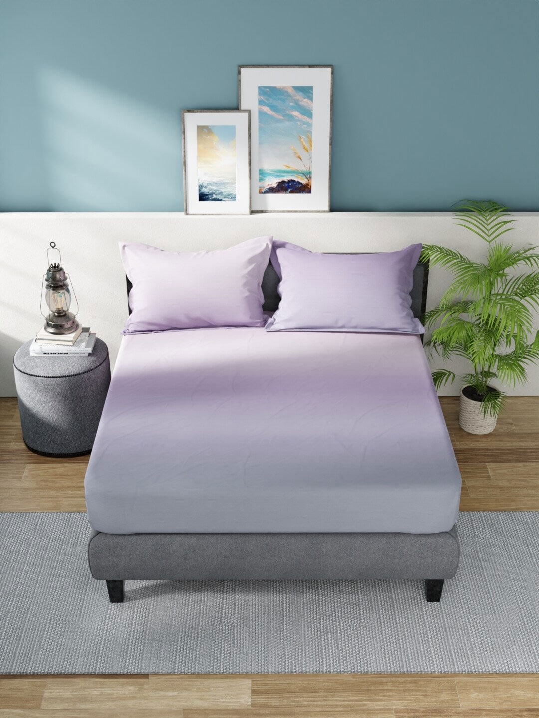 Nautica Bradford Purple & Mauve 160 TC Pure Cotton King Bedsheet & 2 Pillow Covers | Grocsy