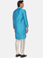 Sethukrishna Men Turquoise Blue Angrakha Kurta with Trousers | Grocsy